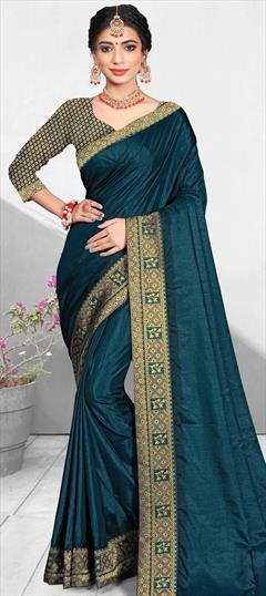 Traditional Blue color Saree in Art Silk, Silk fabric with South Lace work : 1720967