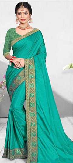 Traditional Blue color Saree in Art Silk, Silk fabric with South Lace work : 1720973