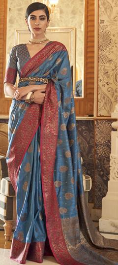 Traditional Black and Grey color Saree in Art Silk, Silk fabric with South Weaving work : 1721120