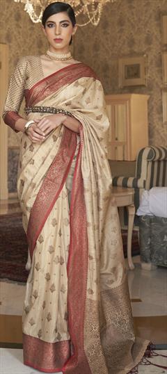 Traditional Beige and Brown color Saree in Art Silk, Silk fabric with South Weaving work : 1721128