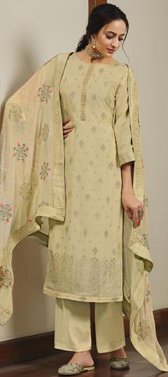 Festive, Party Wear Beige and Brown color Salwar Kameez in Dolla Silk fabric with Palazzo Weaving work : 1721310