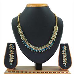 Blue color Necklace in Metal Alloy studded with CZ Diamond & Gold Rodium Polish : 1722183