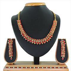 Red and Maroon color Necklace in Metal Alloy studded with CZ Diamond & Gold Rodium Polish : 1722184