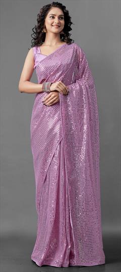 Designer, Festive, Party Wear Pink and Majenta color Saree in Georgette fabric with Classic Sequence work : 1722233