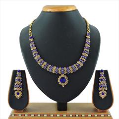 Blue color Necklace in Metal Alloy studded with CZ Diamond & Gold Rodium Polish : 1722237
