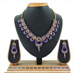 Blue color Necklace in Metal Alloy studded with CZ Diamond & Gold Rodium Polish : 1722243