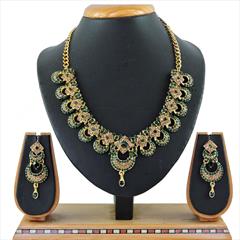 Green color Necklace in Metal Alloy studded with CZ Diamond & Gold Rodium Polish : 1722244