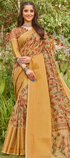 Casual, Traditional Multicolor color Saree in Linen fabric with Bengali Floral, Printed work : 1722261