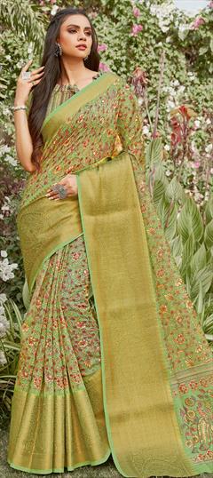 Casual, Traditional Multicolor color Saree in Linen fabric with Bengali Floral, Printed work : 1722262