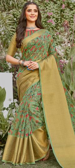 Casual, Traditional Multicolor color Saree in Linen fabric with Bengali Floral, Printed work : 1722264