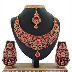 Red and Maroon color Necklace in Metal Alloy studded with CZ Diamond & Gold Rodium Polish : 1722293