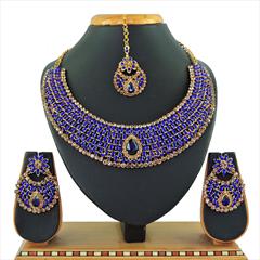 Blue color Necklace in Metal Alloy studded with CZ Diamond & Gold Rodium Polish : 1722296