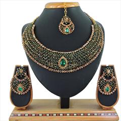 Green color Necklace in Metal Alloy studded with CZ Diamond & Gold Rodium Polish : 1722297