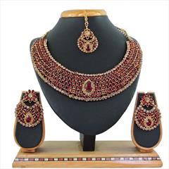 Red and Maroon color Necklace in Metal Alloy studded with CZ Diamond & Gold Rodium Polish : 1722301