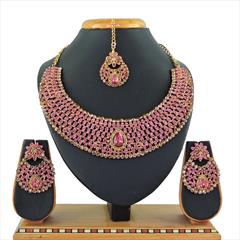 Pink and Majenta color Necklace in Metal Alloy studded with CZ Diamond & Gold Rodium Polish : 1722302