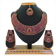 Pink and Majenta color Necklace in Metal Alloy studded with CZ Diamond & Gold Rodium Polish : 1722304