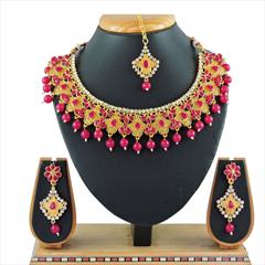 Pink and Majenta color Necklace in Metal Alloy studded with CZ Diamond & Gold Rodium Polish : 1722313