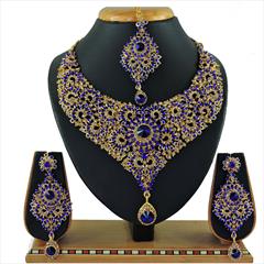 Blue color Necklace in Metal Alloy studded with CZ Diamond & Gold Rodium Polish : 1722317
