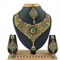 Green color Necklace in Metal Alloy studded with CZ Diamond & Gold Rodium Polish : 1722319