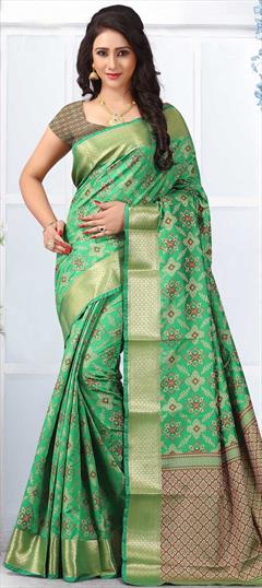 Traditional Green color Saree in Brocade fabric with South Weaving work : 1722321