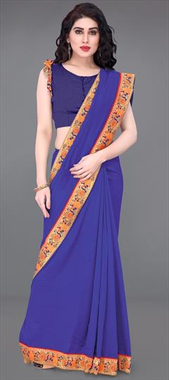 Traditional Blue color Saree in Art Silk, Silk fabric with South Border work : 1722922