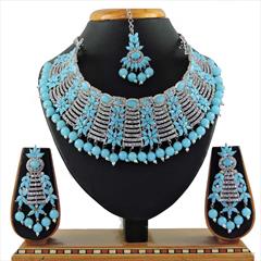 Blue color Necklace in Metal Alloy studded with CZ Diamond & Gold Rodium Polish : 1722972