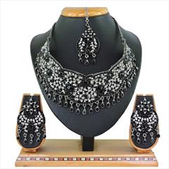 Black and Grey color Necklace in Metal Alloy studded with CZ Diamond & Gold Rodium Polish : 1723012
