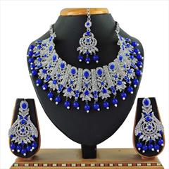 Blue color Necklace in Metal Alloy studded with CZ Diamond & Gold Rodium Polish : 1723021