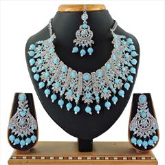 Blue color Necklace in Metal Alloy studded with CZ Diamond & Gold Rodium Polish : 1723022