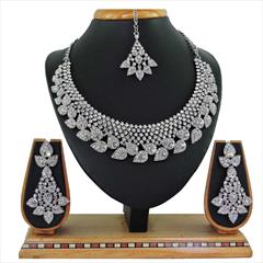 White and Off White color Necklace in Metal Alloy studded with CZ Diamond & Silver Rodium Polish : 1723060