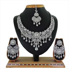White and Off White color Necklace in Metal Alloy studded with CZ Diamond & Silver Rodium Polish : 1723061
