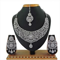 White and Off White color Necklace in Metal Alloy studded with CZ Diamond & Silver Rodium Polish : 1723062