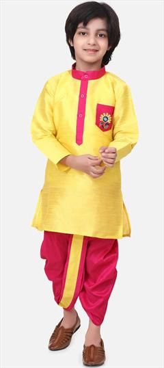 Pink and Majenta color Boys Dhoti Kurta in Dupion Silk fabric with Thread work : 1723346