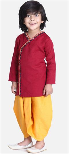 Yellow color Boys Dhoti Kurta in Blended Cotton fabric with Thread work : 1723351