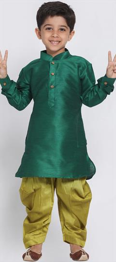 Green color Boys Dhoti Kurta in Dupion Silk fabric with Thread work : 1723353