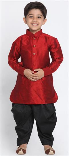 Black and Grey color Boys Dhoti Kurta in Dupion Silk fabric with Thread work : 1723355