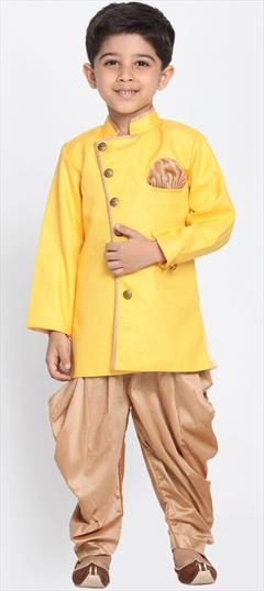 Gold color Boys Dhoti Kurta in Dupion Silk fabric with Thread work : 1723356