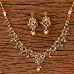 Beige and Brown color Necklace in Brass studded with CZ Diamond & Gold Rodium Polish : 1723618