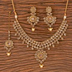 Beige and Brown color Necklace in Brass studded with CZ Diamond, Pearl & Gold Rodium Polish : 1723629