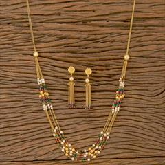 Multicolor color Necklace in Brass studded with CZ Diamond, Pearl & Gold Rodium Polish : 1723632