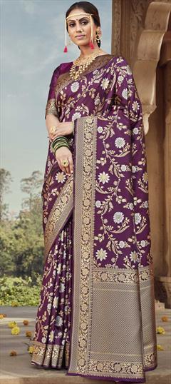 Traditional Purple and Violet color Saree in Banarasi Silk, Silk fabric with South Weaving work : 1723669
