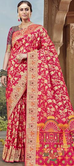 Traditional Pink and Majenta color Saree in Banarasi Silk, Silk fabric with South Weaving work : 1723672