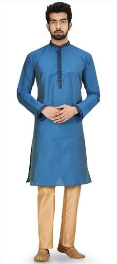 Blue color Kurta Pyjamas in Blended Cotton fabric with Embroidered, Thread work : 1723785
