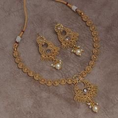 White and Off White color Necklace in Brass studded with Beads, Cubic Zirconia, Pearl & Gold Rodium Polish : 1723956