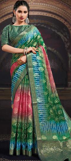 Traditional Multicolor color Saree in Chanderi Silk, Silk fabric with South Bandhej, Weaving work : 1724412