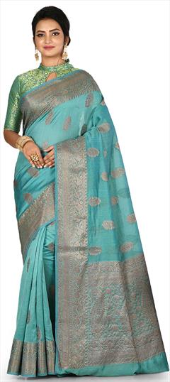 Traditional, Wedding Blue color Saree in Banarasi Silk, Silk fabric with South Weaving work : 1724473