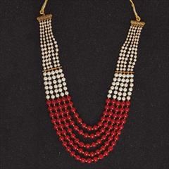 Red and Maroon, White and Off White color Necklace in Brass studded with Beads, Pearl & Gold Rodium Polish : 1724534