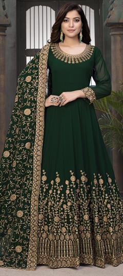 Festive, Party Wear Green color Salwar Kameez in Faux Georgette fabric with Anarkali Embroidered, Sequence, Thread, Zari work : 1725261