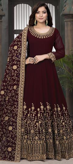 Festive, Party Wear Red and Maroon color Salwar Kameez in Faux Georgette fabric with Anarkali Embroidered, Sequence, Thread, Zari work : 1725269
