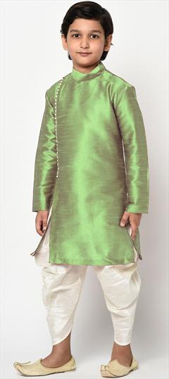 Green color Boys Dhoti Kurta in Dupion Silk fabric with Thread work : 1725290